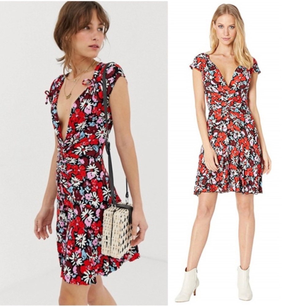 Free People! Key To Your Heart Ribbed Knit Floral Mini Dress